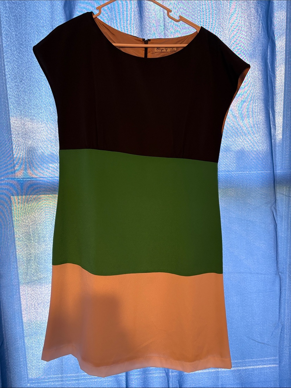Eliza J Black, Green & Peach Colorblock Mini Dress